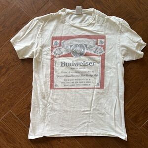 Budweiser White Tee with Red Label Graphic - Men's Short Sleeve